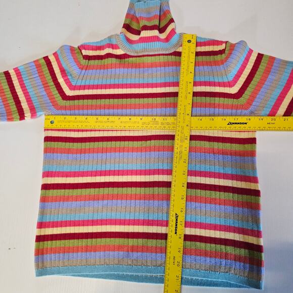Vintage Talbots Petites Striped Turtle Neck Knit Ski Sweater cotton L 3838 - Picture 5 of 6